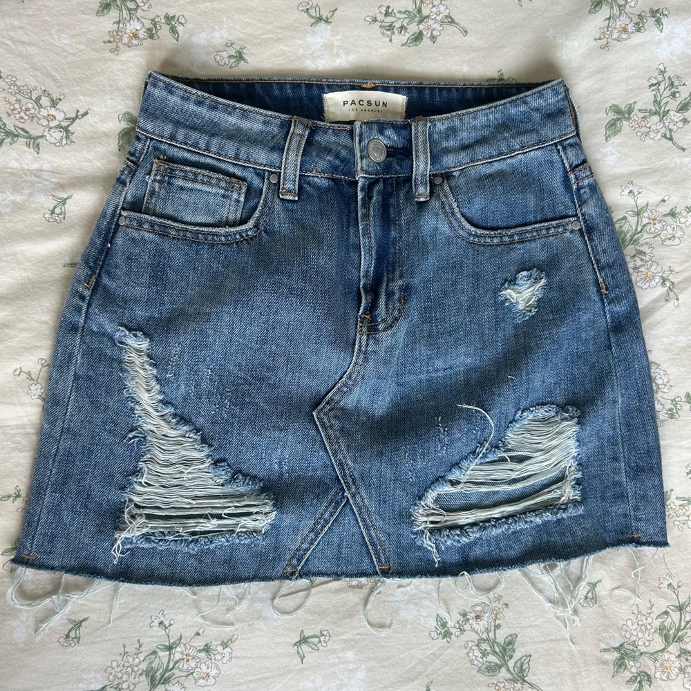 PacSun Blue Distressed Mini Skirt